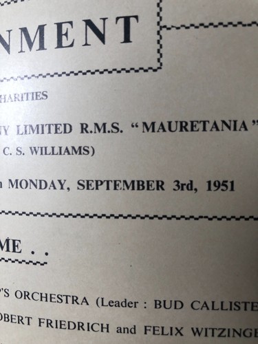 3 Vtg Sept 1951 Cunard White Star Cruise Ship 2 Lunch Menu/ - 1 Evening Program - Picture 7 of 11