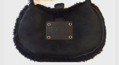 UGG Australia Black Suede Fringe Y2K Plush Bag Shearling 70's Boho