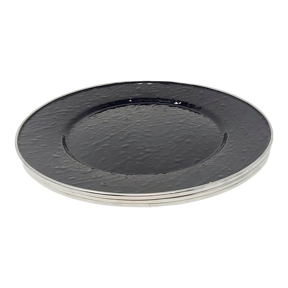 Juego de 3 platos de cena con borde de acero inoxidable esmaltado dorado conejo negro 10" Foto 3 de 4