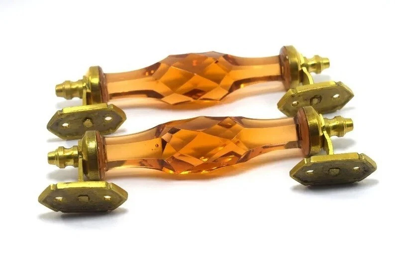 Manija de puerta victoriana artesanal naranja de vidrio cortado vintage de 2 piezas Foto 2 de 4