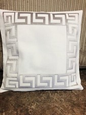 White & silver Greek Key /Borders/ Velvet Decorative Pillow Throw Cover