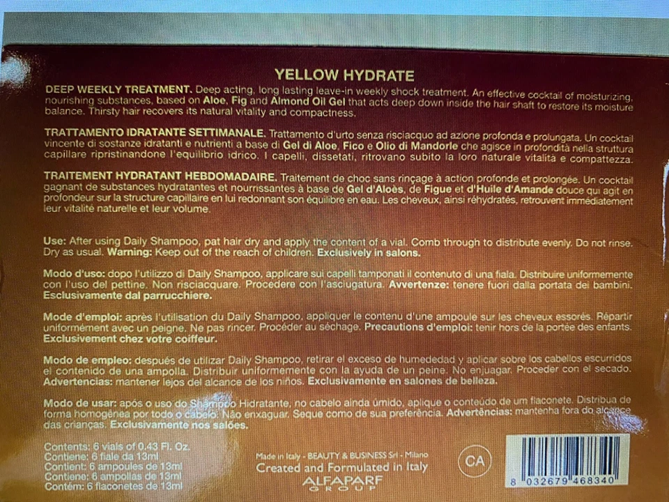 Alfaparf, Yellow Hydrate Deep Weekly Treatment (6 vials of 0.43 Fl. Oz.) - Image 3 of 3