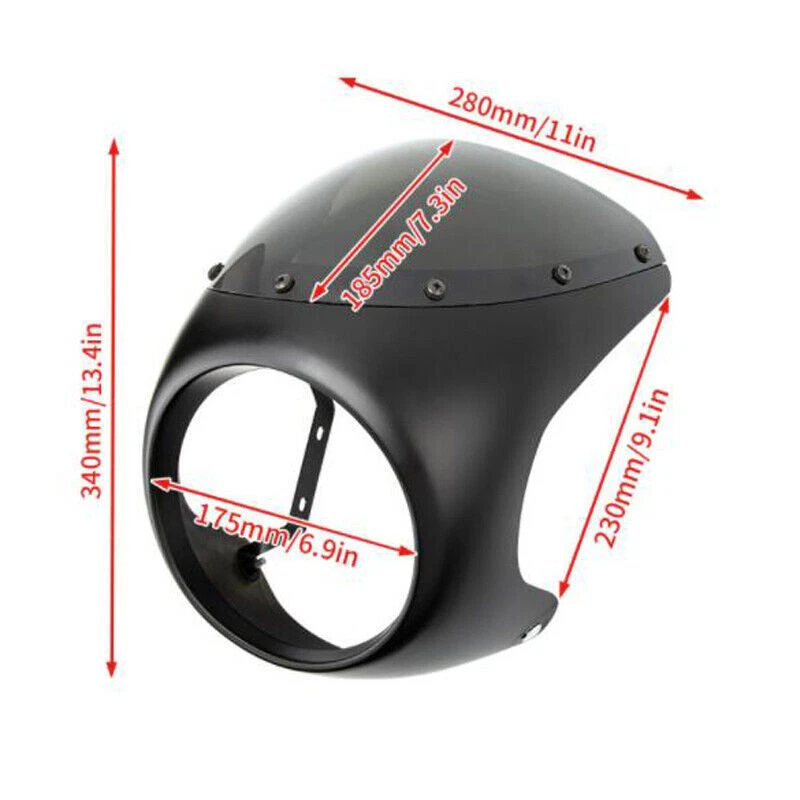 Универсальная крышка на лобовое стекло обтекателя фары 7 дюймов для мотоцикла кафе гонщика - Изображение 2 из 4