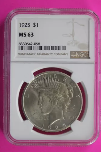 1925 P MS 63 Liberty Peace Silver Dollar NGC Certified Authentic Graded Slab 133