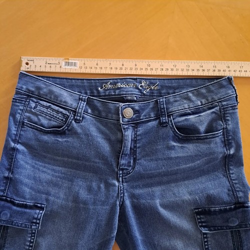 American Eagle Jeans Size 10 Blue Stretch Jegging Snap Pockets Zip Ankle Y2K '10 - Picture 10 of 19