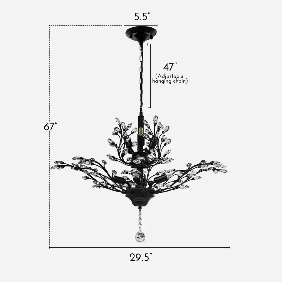 复古水晶枝吊灯黑色天花板吊坠灯带 7 灯 — 第 4/4 张图片