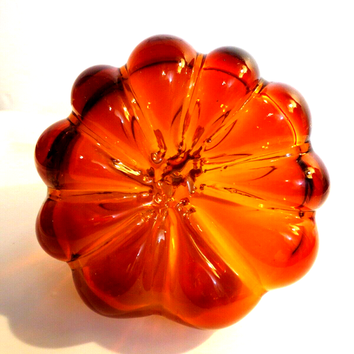 Murano Style Art Glass Pumpkin Amber Brown Swirls Curled Stem 7" - Picture 7 of 8