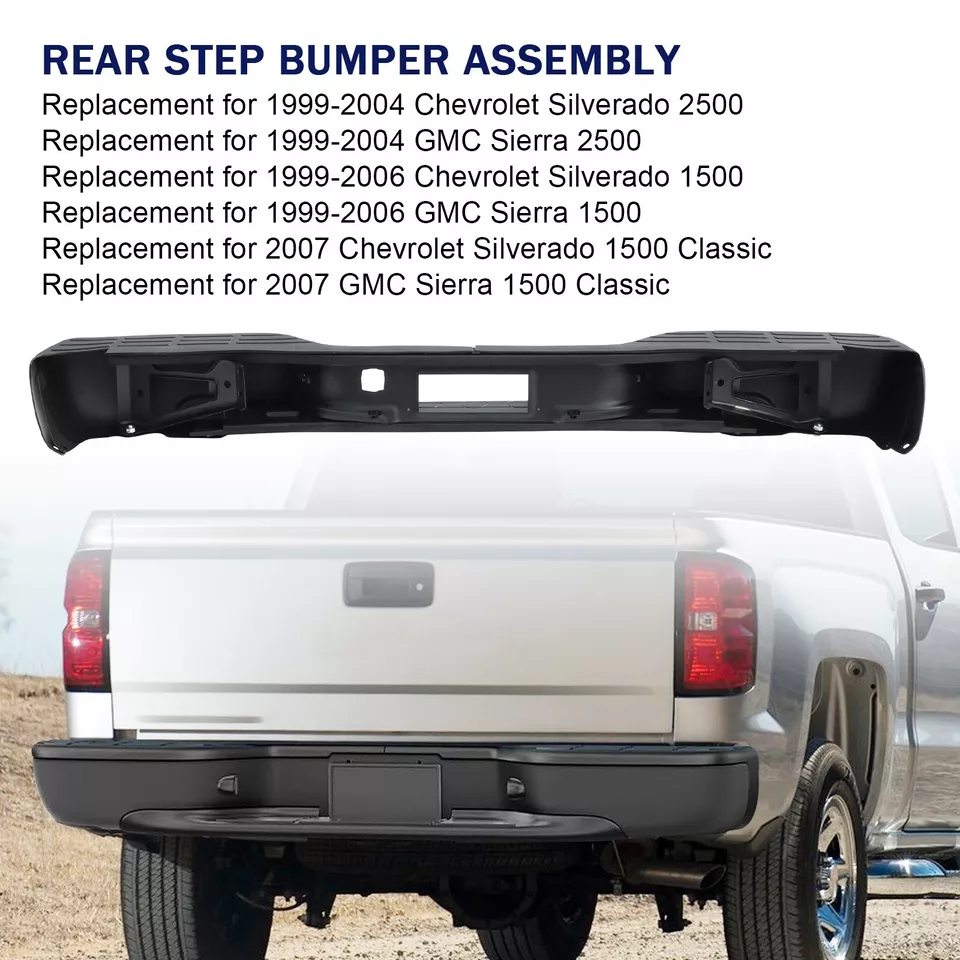 Rear Step Bumper For Chevy Silverado For GMC Sierra 1500 1999-2007 Black  - Image 3 of 4
