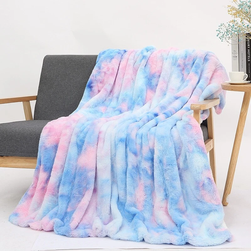 Shaggy Throw Tie dye Blanket Soft Long Plush Bed Cover Fluffy Faux