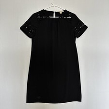 MICHAEL KORS Womens Black Pullover Short Sleeve Mini Sheath Dress Small