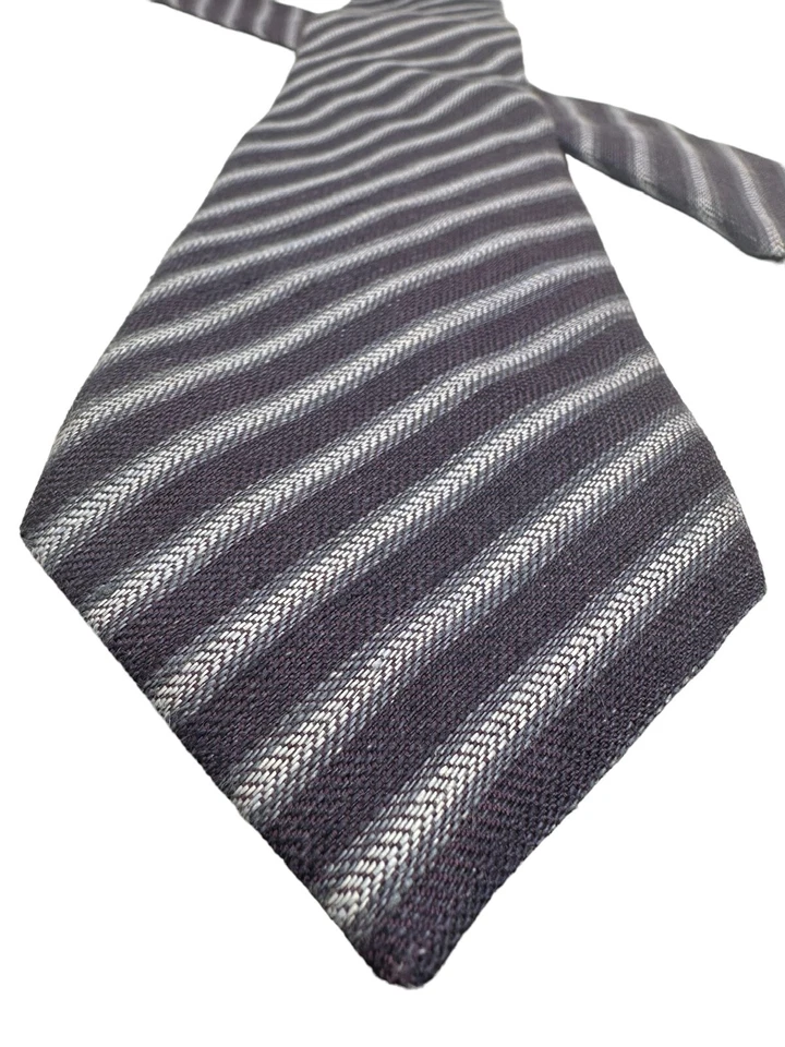 Corbata de vestir para hombre John Varvatos azul marino a rayas lino italiano mezcla seda Foto 3 de 4