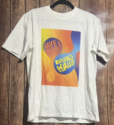 Dave & Buster's x Bobblehaus Shirt Sz L  Unisex White D&B and Bobble Haus