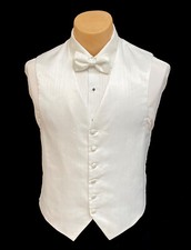 Men's Red Sleeve White Tuxedo Vest with Bow Tie Mason Wedding Prom Groom