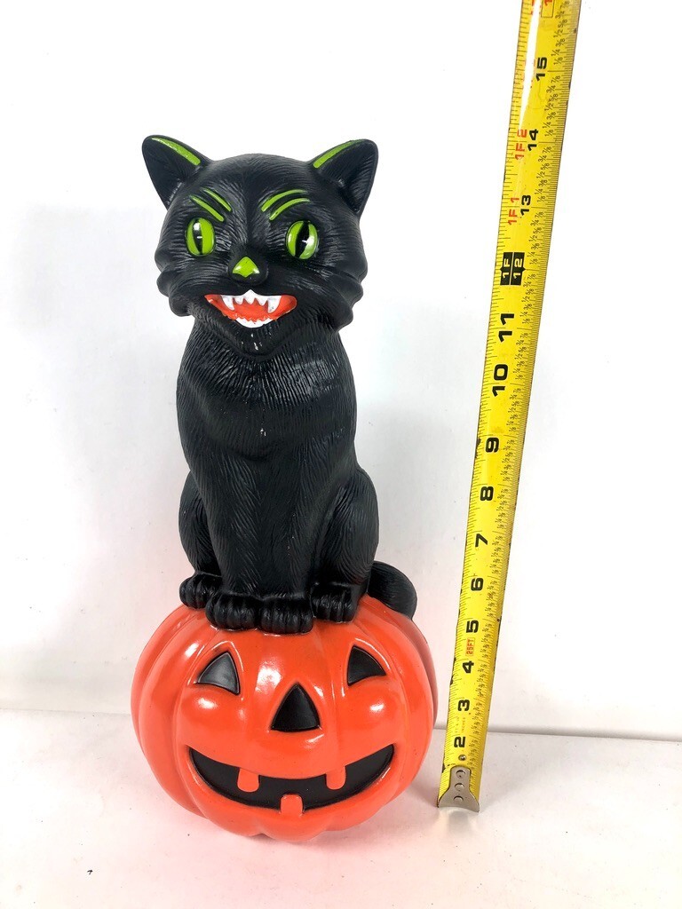 Ashland Black Cat & Jack O Lantern Pumpkin 14" Green Eyes Retro