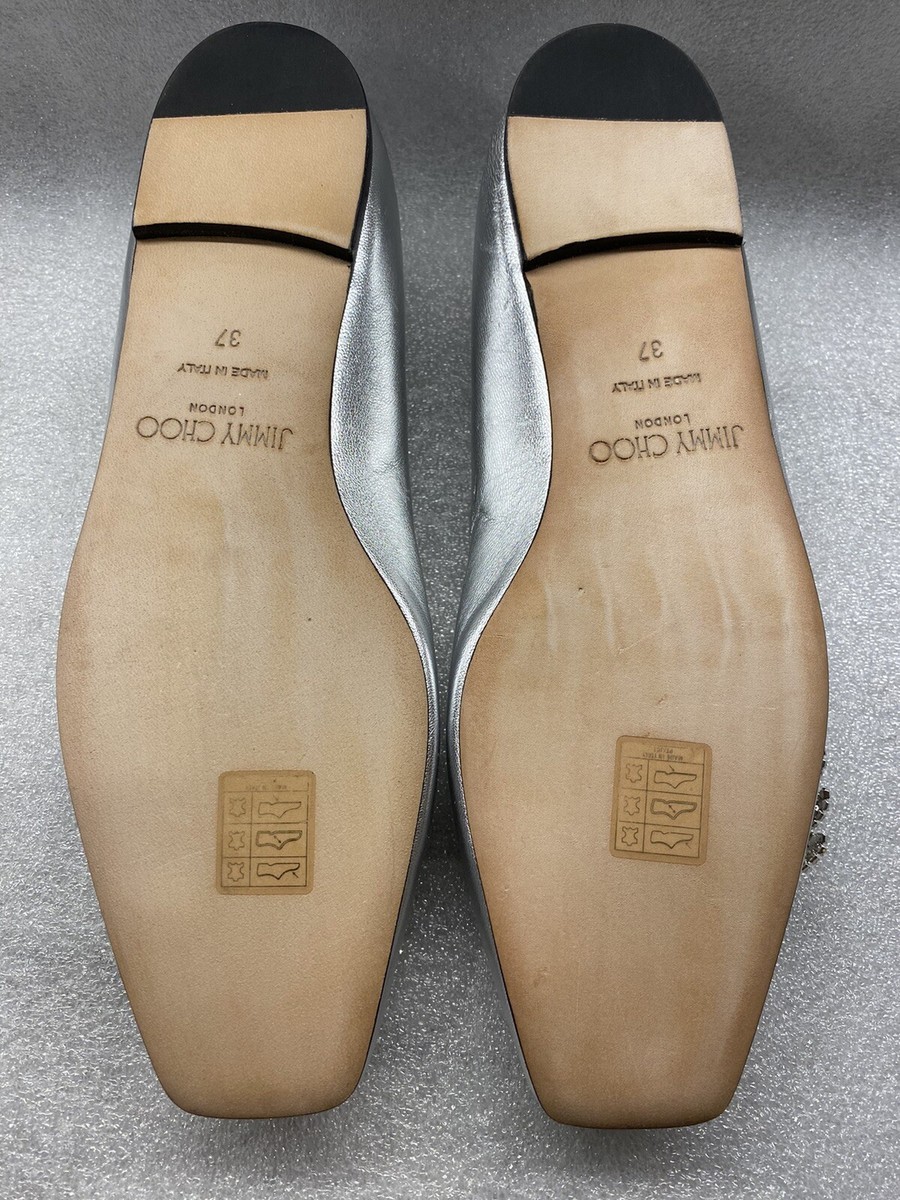 jimmy choo mirele flat サイズ37 Jimmy Choo Mirele Flats Silver Napa Leather w/ Crystal Wings Women