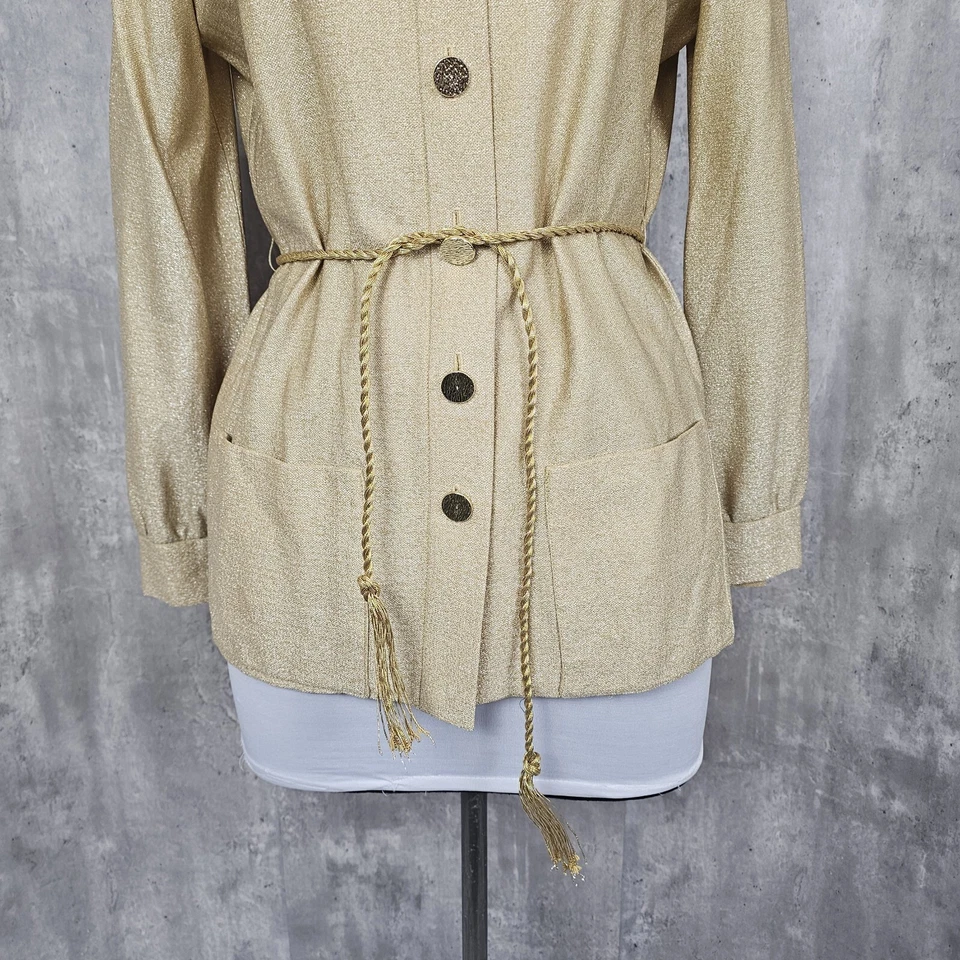 Blusa De Colección Años 70 Lane Bryant Tall Shop Oro Lurex Botón Delantero Manga Larga Foto 3 de 4