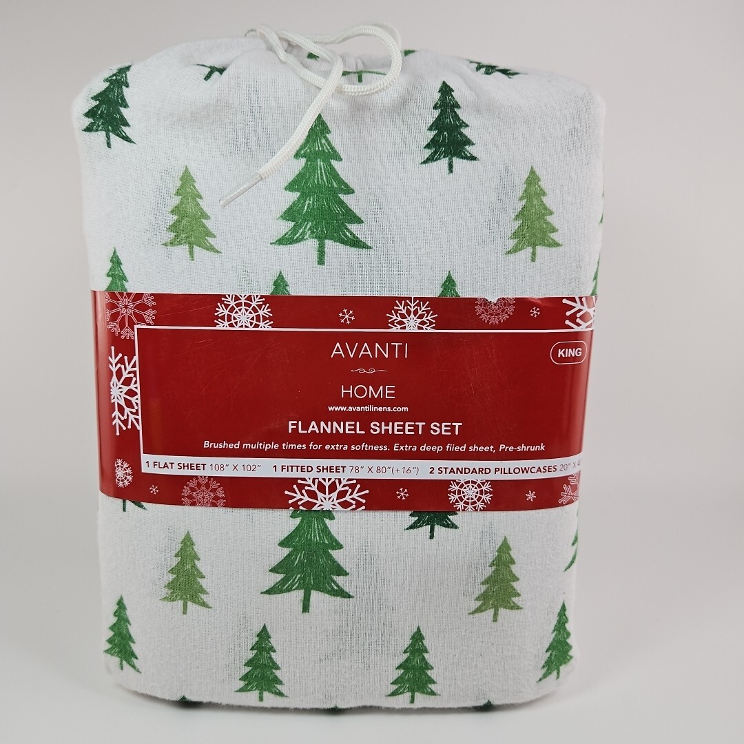 Avanti Linens King Size PINE TREES CHRISTMAS TREE Cotton Flannel Sheets