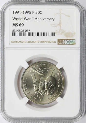 1991-1995 P 50c World War II Commemorative Half Dollar NGC MS69