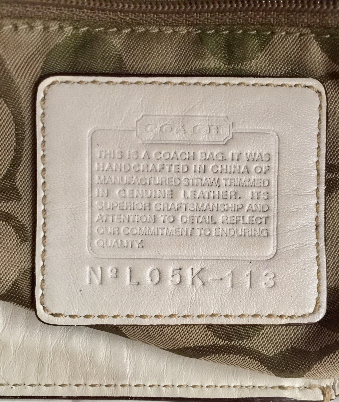 Authentic coach tag inside purse