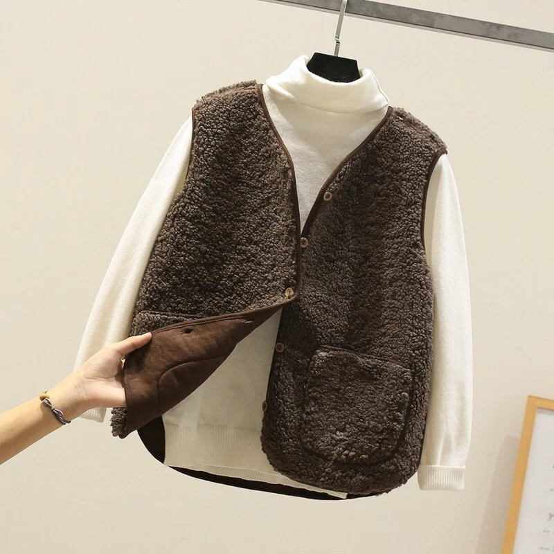 Femmes Polaire Sherpa D bardeur sans Manche Cardigan Ext rieur