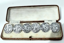Antique Top Quality 6 Solid Sterling Silver Cupid Buttons By Spink & Son, London