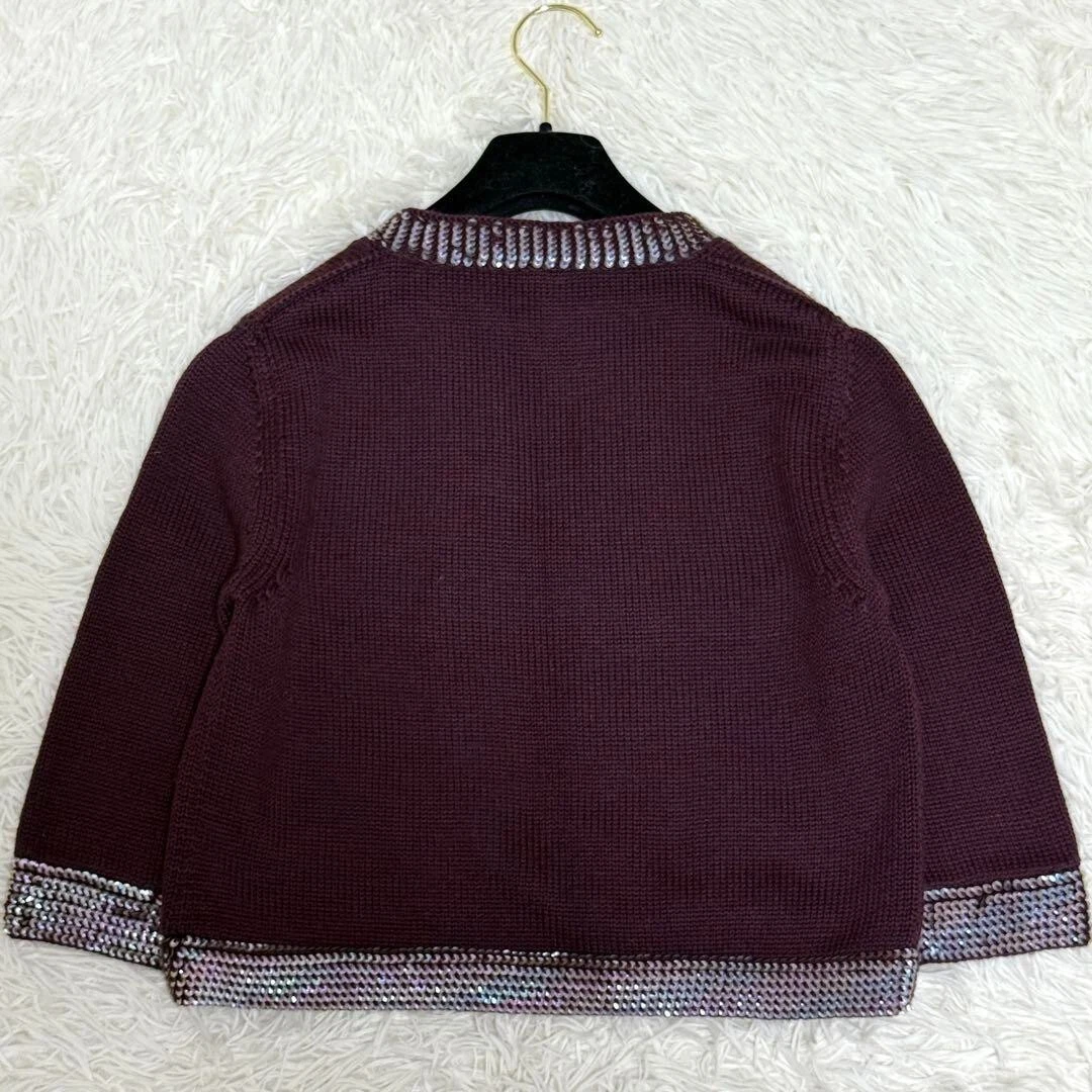 CHANEL Giacca Cardigan con Paillettes Lana Bordeaux Taglia 38