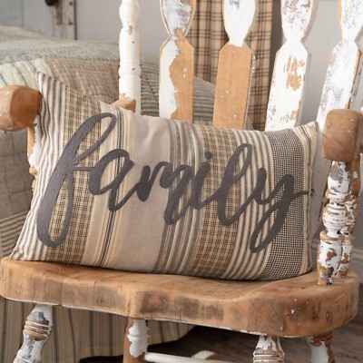 Sawyer Mill Charcoal Family PILLOW 14X22 Country Cottage Applique' White VHC