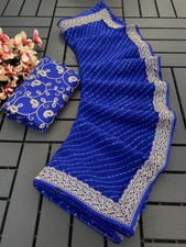 Self Design, Embroidered Bollywood Georgette Saree  Blue 