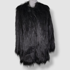 $1300 Alabama Muse Italy Women's Black Faux-fur Nina Coat Jacket Size 38