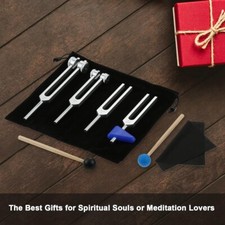 4x Chakra Tuning Forks Set W Hammer Musical Instrument Sound Healing Gold/Silver