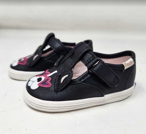 New baby girl's 3 Kate Spade x Keds Champion toe cap T-strap black dog shoes - Picture 10 of 14