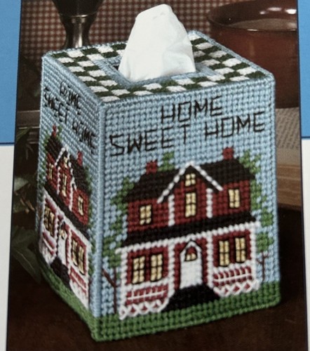 HOME SWEET HOME TISSUE BOX COVER - PLASTIC CANVAS PATTERN