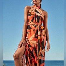 NEW Jets Australia Solari Wrap Front Dress - Tangerine Small