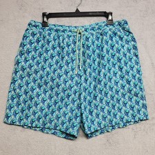 Peter Millar Swim Trunks Mens Large Peacock Mesh Lined Shorts Drawstring Pockets