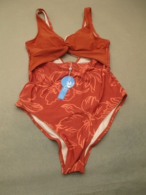 NWT Cupshe Size M Women Orange Floral Lined Wireless One Piece Swimming Suit 10L