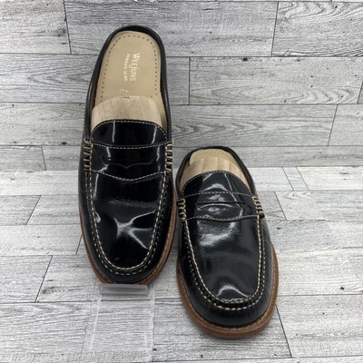GH Bass Weejuns Black Patent Leather Penny Loafer Mule Shoes Women