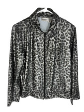 CHICO'S Jacket Size 2 Womens Large Silver Stretch Snakeskin Print Full Zip NEW