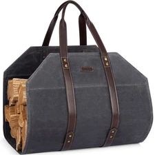 Log Carrier|Waxed Canvas Log Holder|Firewood Carrier Tote Bag|Fireplace Wood Sto
