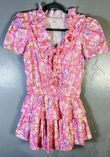 LoveShackFancy Ellis Mini Dress pink party bash floral print XS Flirty Feminine
