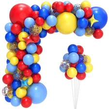 Carnival Balloon Arch Kit with 123pcs Red Blue Yellow Rainbow Latex Confetti ...