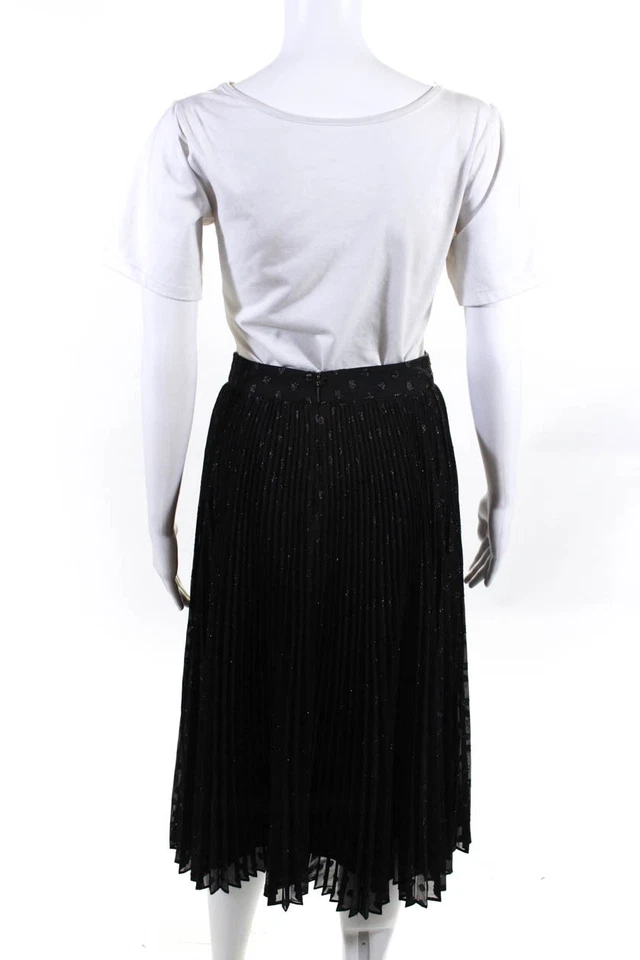 Haute Hippie Womens Black Polka Dot Pleated Midi Length A-Line Skirt Size 0 - Image 3 of 4