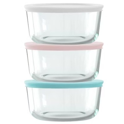 Pyrex   6-pc 4-cup Round Glass Storage Set with Assorted Color Lids