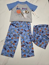 Boys 4T Pajama Set 3pc Shirt Pants Shorts All Star Sports Blue Elastic Waist