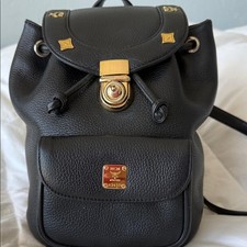 MCM Visetos Mini Black and Gold Leather Backp...
