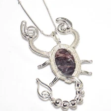 Wire-Wrapped Scorpion Porcelain Jasper Necklace Gemstone Handmade 22" GW