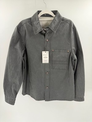Zara Men s Washed Charcoal Gray Utility Buttoned Shacket Jacket Size Medium New