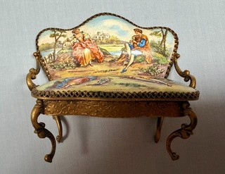 Sofá/sofá antiguo vienés austriaco de porcelana Ormolu esmalte bronce miniatura