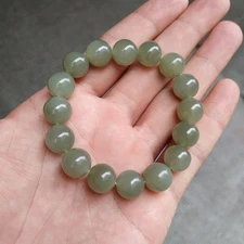 Hetian Jade Hand String Kunlun Jade Bracelet  Round Beads Qinghai Old Material