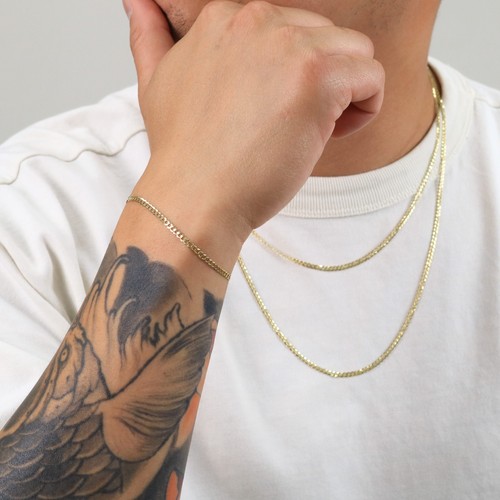 10K Yellow Gold Solid 2.5mm Concave Curb Cuban Link Chain Bracelet or Anklet 8" - Picture 4 of 11