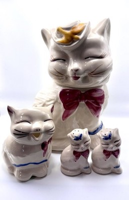 Rare Vintage Shawnee USA Puss & Boots Cookie Jar,Creamer, Salt & Pepper Shakers